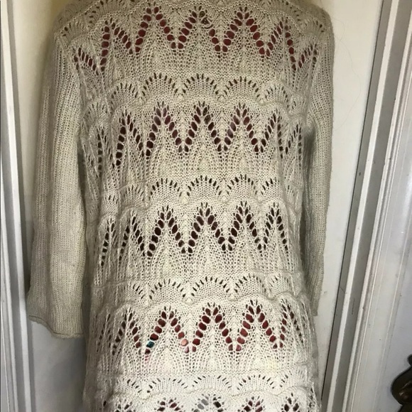 Asymmetrical CROCHET Knit Top Blouse Sweater Tunic OATMEAL by Sonoma  SZ MEDIUM - Picture 4 of 9